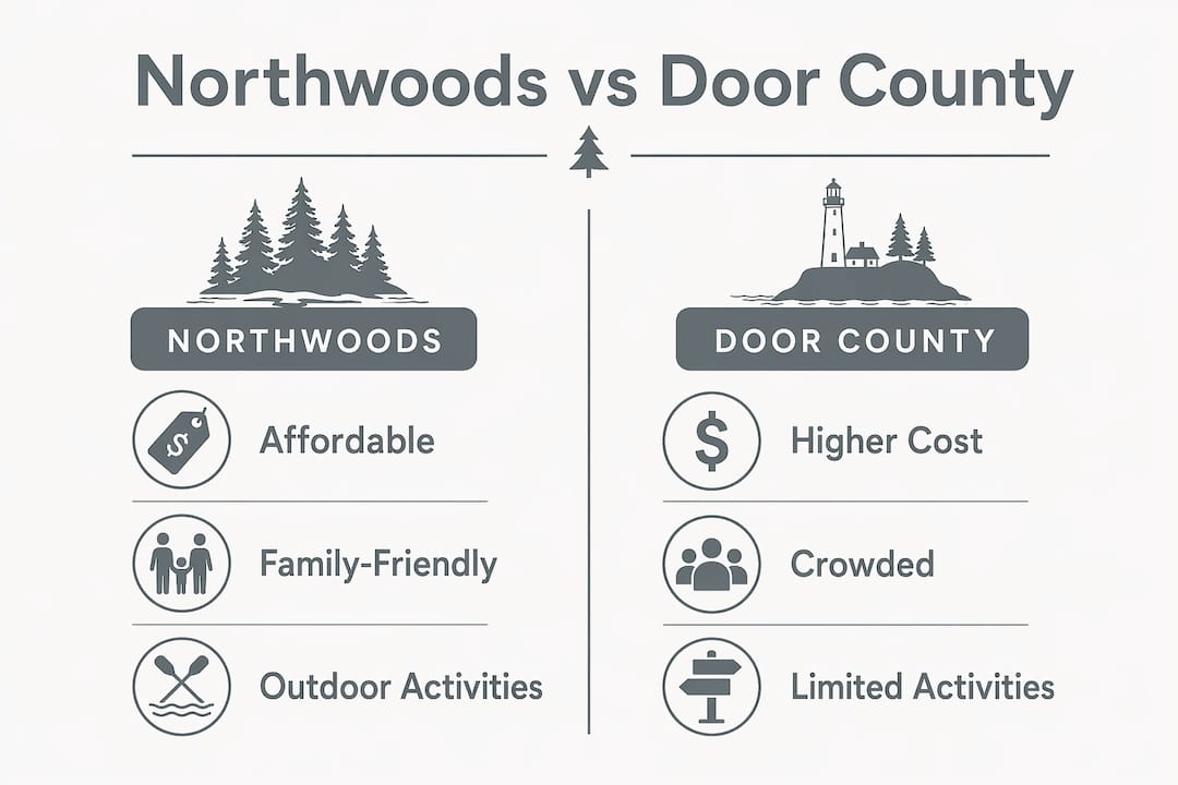 Infographic comparing Northwoods and Door County vacations