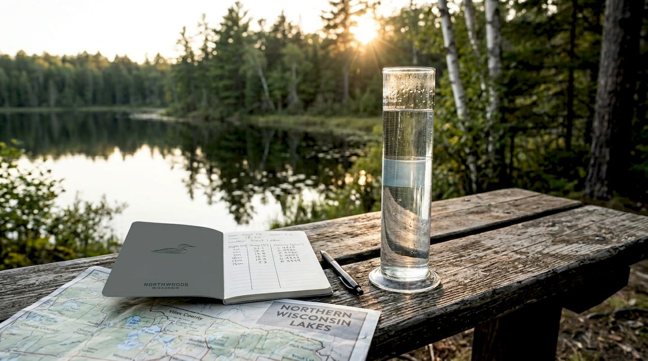 Graduated cylinder showing water density layers outdoors