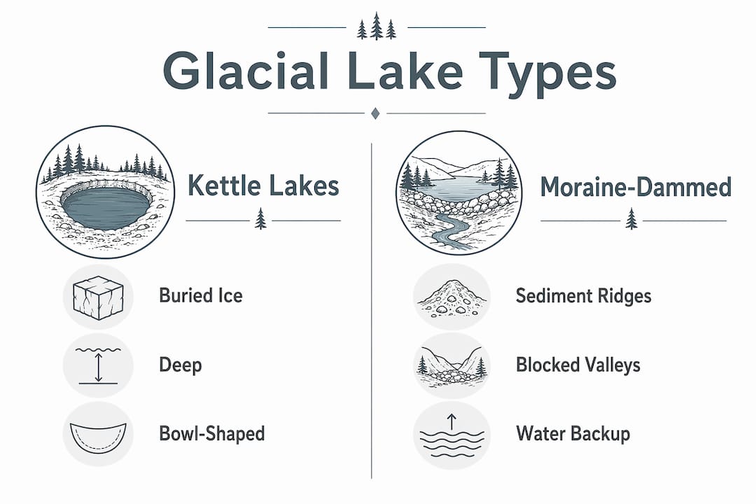 Infographic comparing kettle lakes and moraine-dammed lakes in Wisconsin