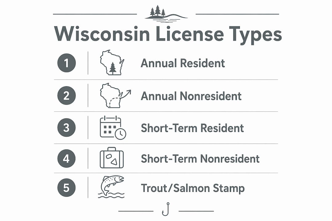 Infographic displaying Wisconsin fishing license types