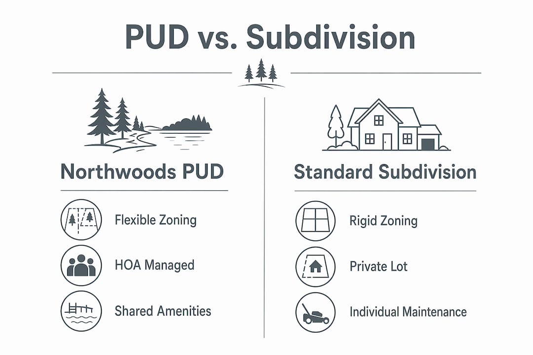 Infographic comparing PUD and standard subdivision features