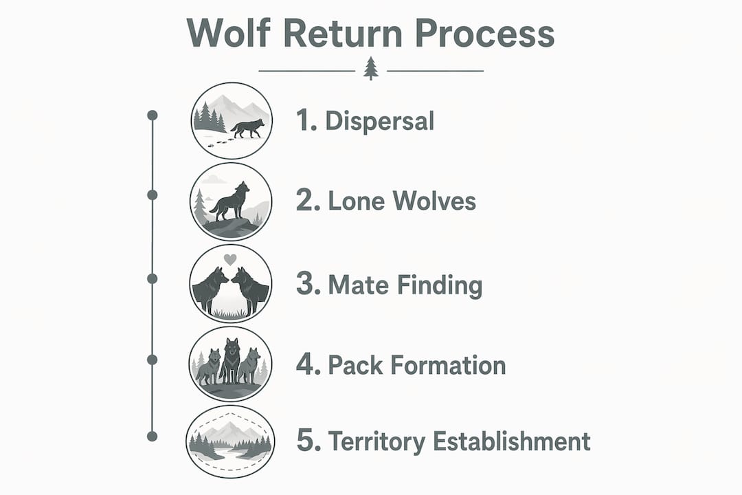 Infographic showing wolf return stages process