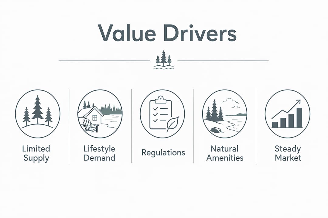 Infographic showing key Northwoods property value drivers