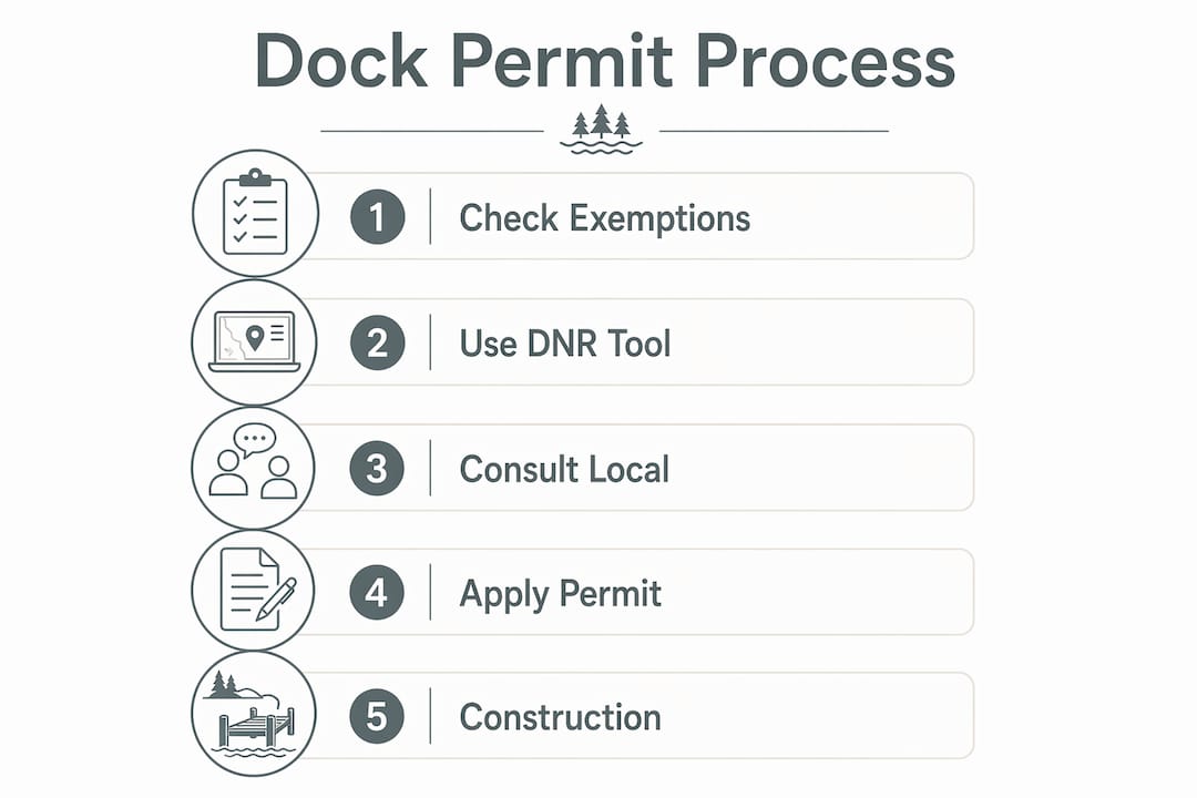 Infographic illustrating dock permit application steps in Wisconsin