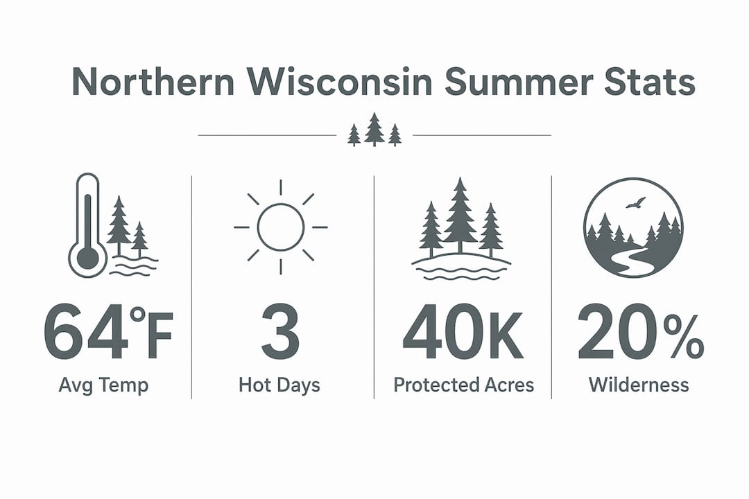 Infographic with summer temperature, hot days, protected acres, wilderness percentage