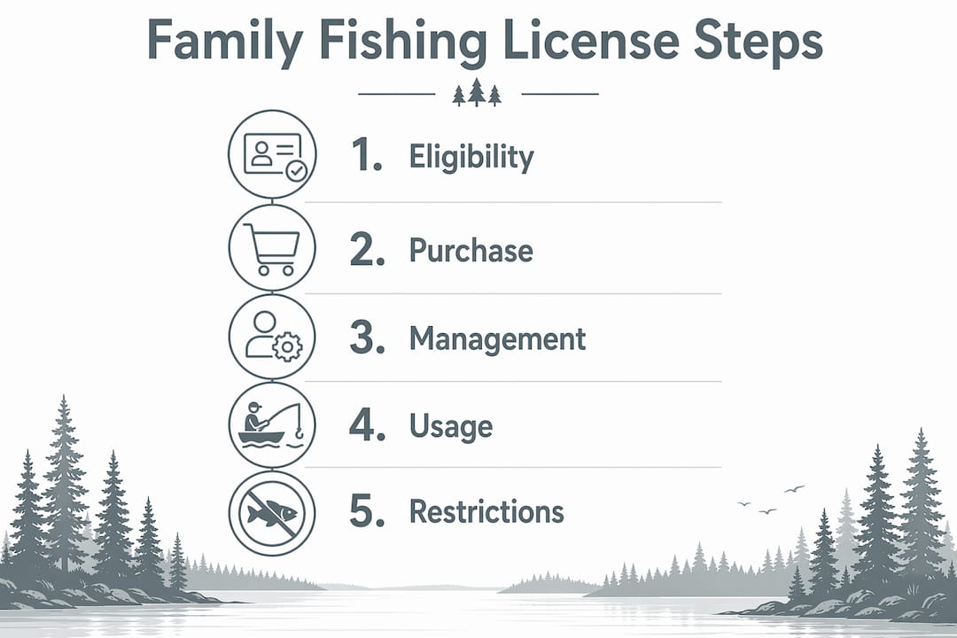 Infographic outlining family fishing license steps