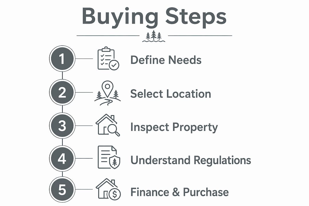 Infographic showing steps to buy lakefront cabin