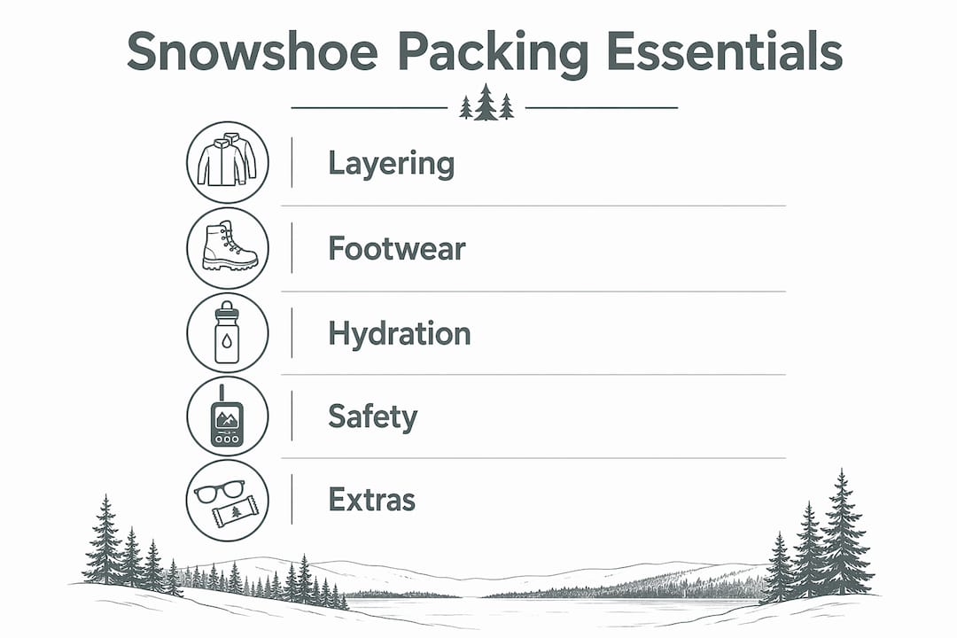 Infographic showing family snowshoe packing essentials
