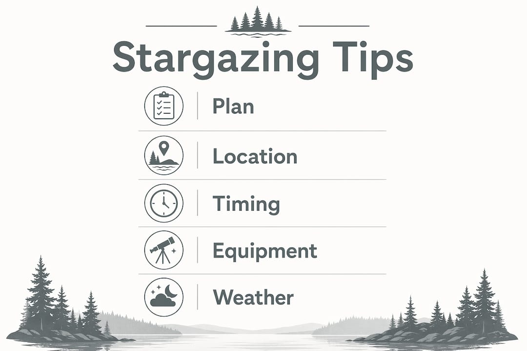 Infographic illustrating Northwoods stargazing tips