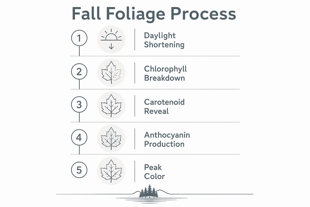 Infographic illustrating stages of fall foliage color change