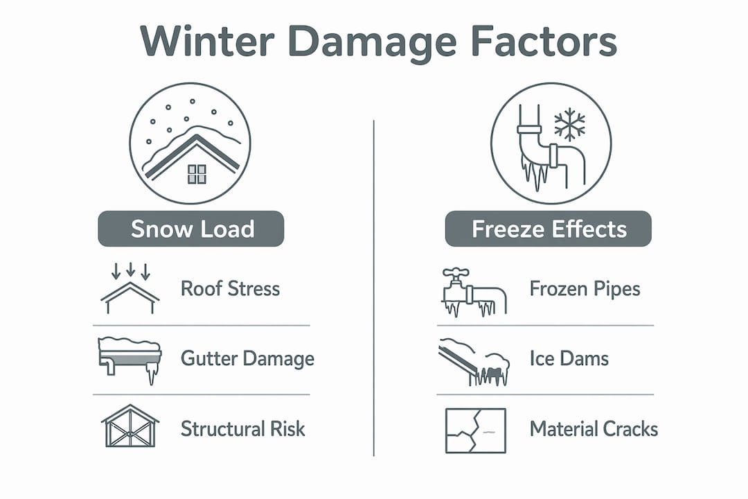 Infographic comparing snow load and freeze effects