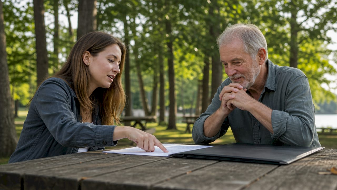Buyer and seller discussing land contract terms