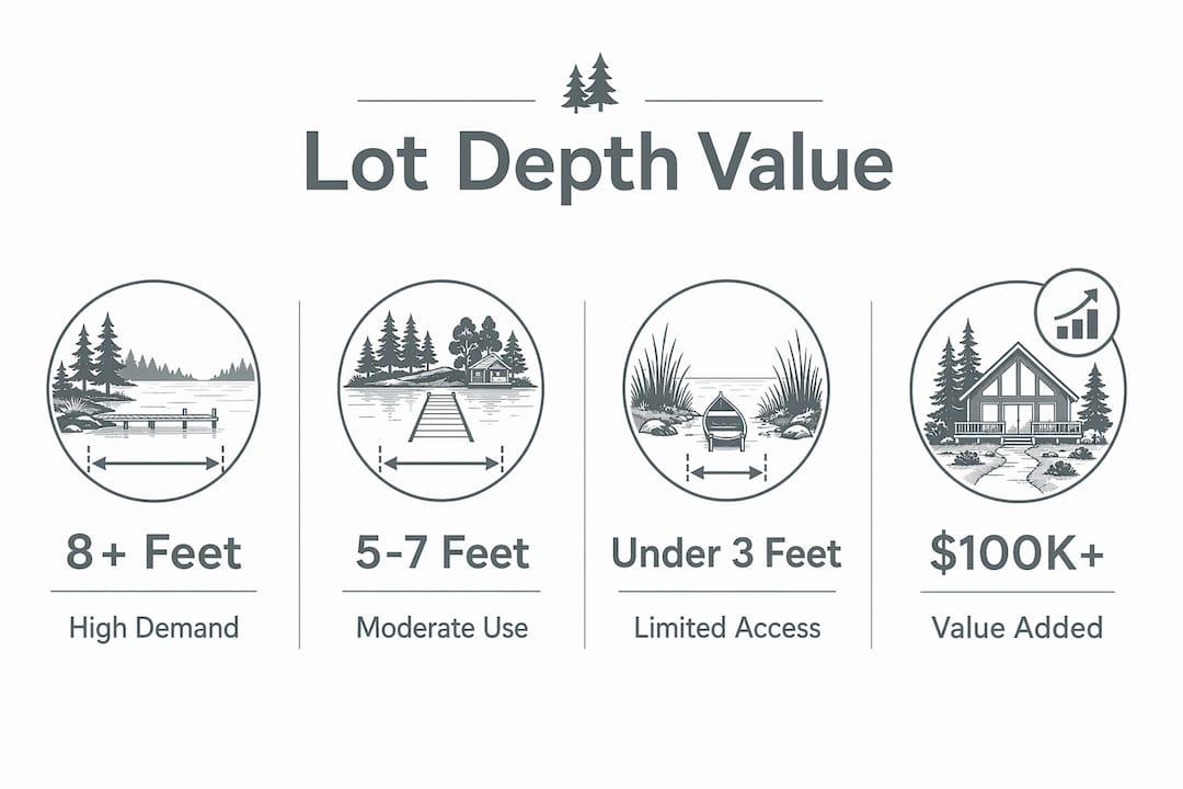 Infographic showing lakefront lot depth impact on value