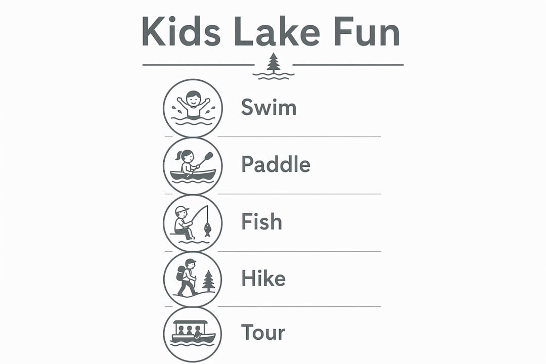 Infographic showing kid-friendly lake activities steps