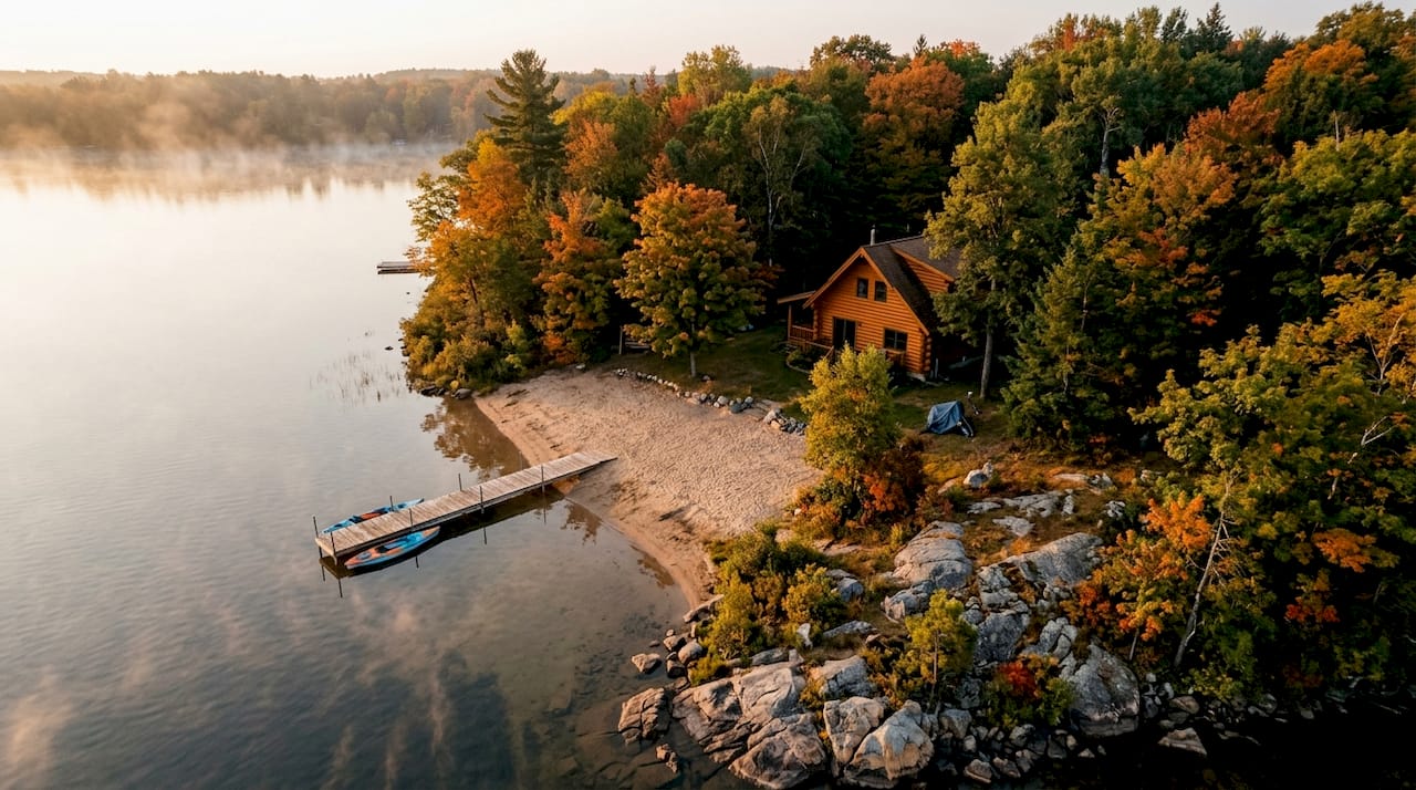 Aerial view of true lakefront riparian property