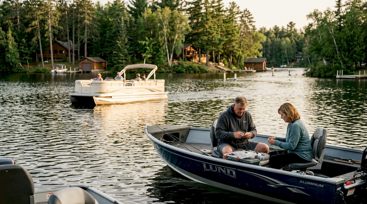 Early morning motorboats on Manitowish Waters lake