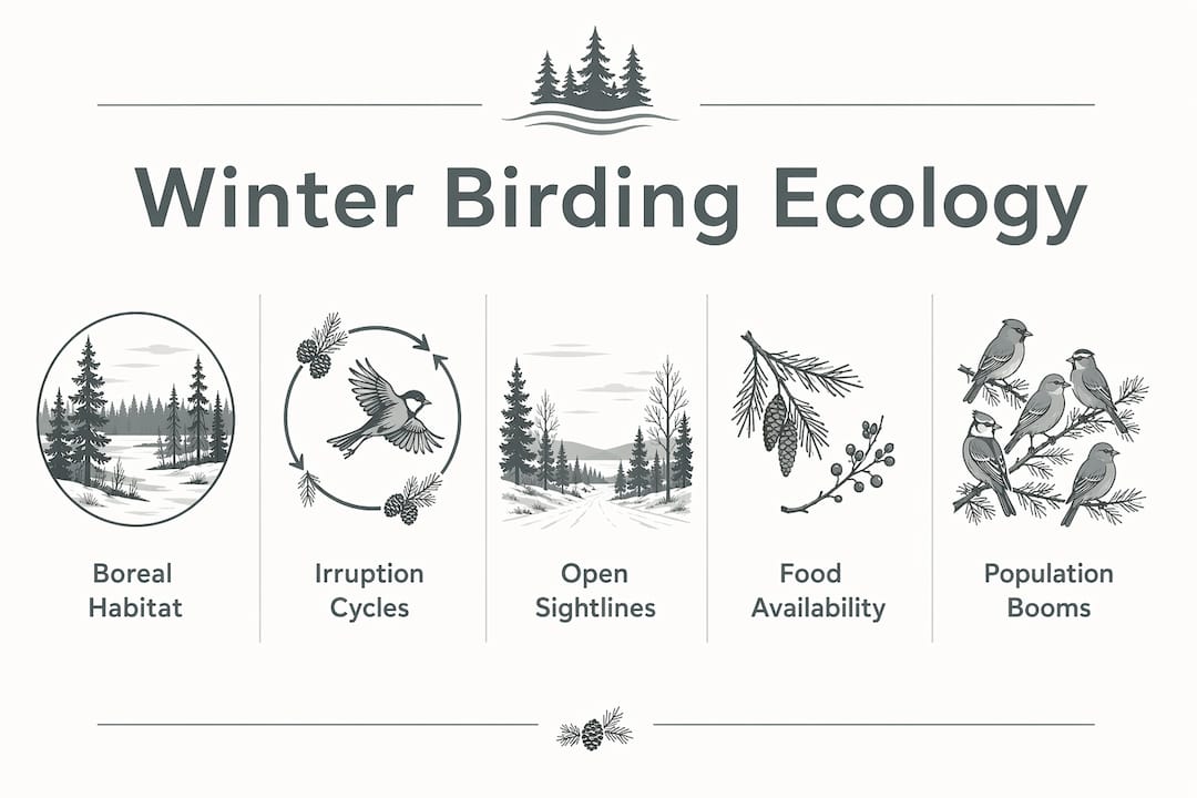 Infographic illustrating ecological factors for winter birding