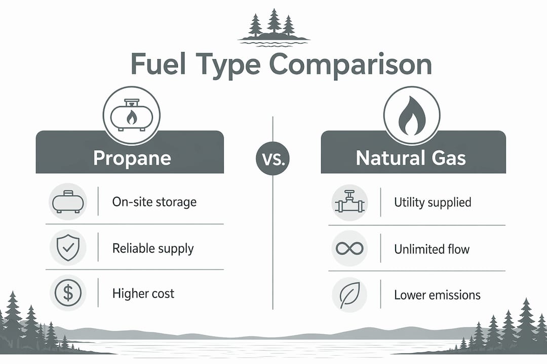 Infographic comparing propane and natural gas for generators