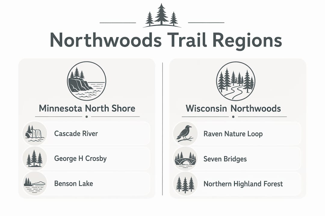 Infographic comparing Minnesota and Wisconsin Northwoods trails
