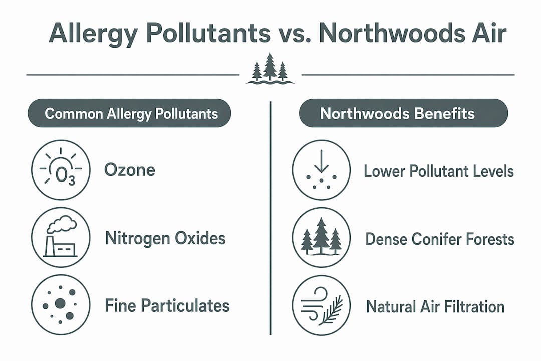 Infographic comparing allergy pollutants and Northwoods air benefits