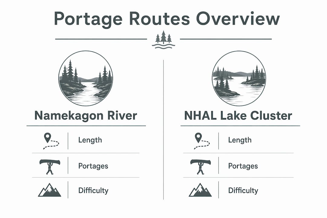 Infographic comparing Namekagon River and NHAL lake cluster routes