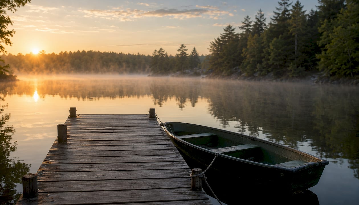 Quiet residential dock on Northern Wisconsin lake
