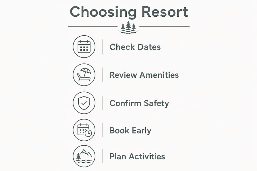 Infographic illustrating steps for choosing family lake resort