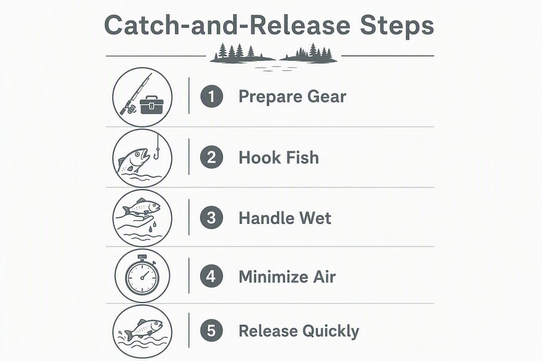 Infographic illustrating catch-and-release fishing steps