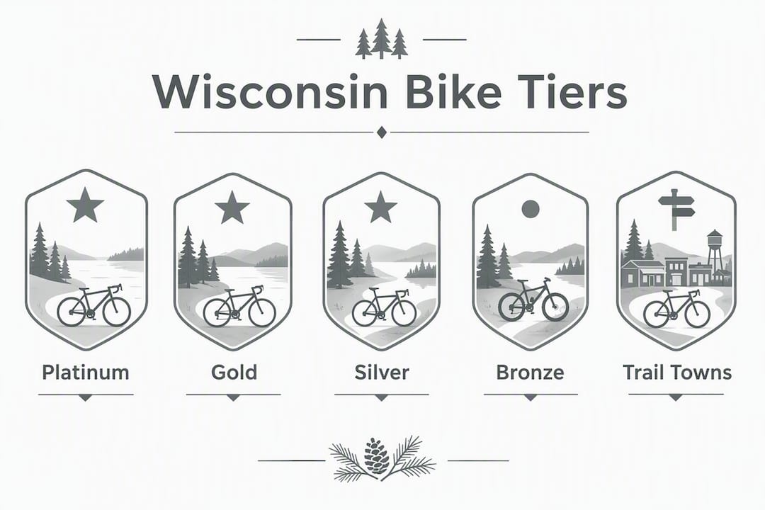 Infographic showing Wisconsin bike-friendly community ranking tiers
