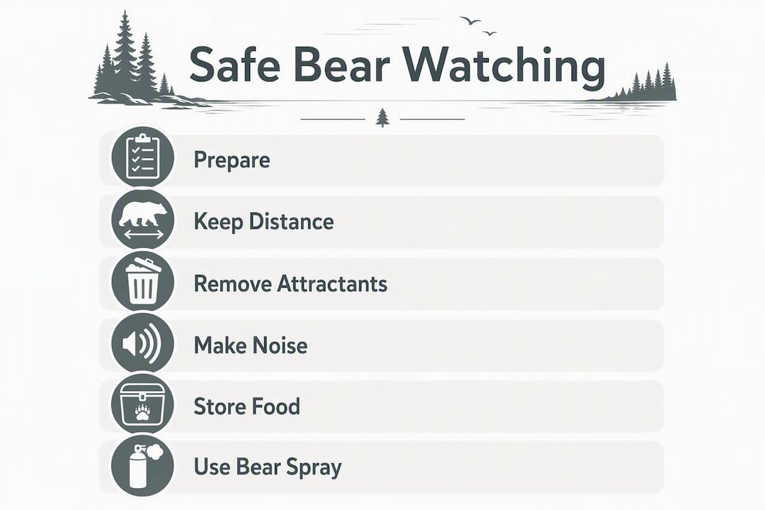 Infographic with safe bear watching steps