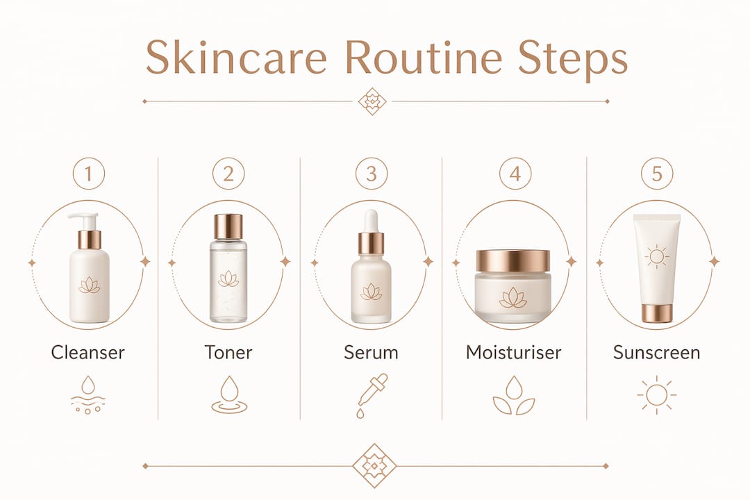 Infographic illustrating skincare routine steps