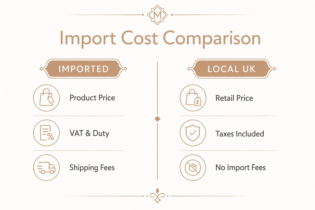 Infographic comparing imported versus local UK cosmetics costs