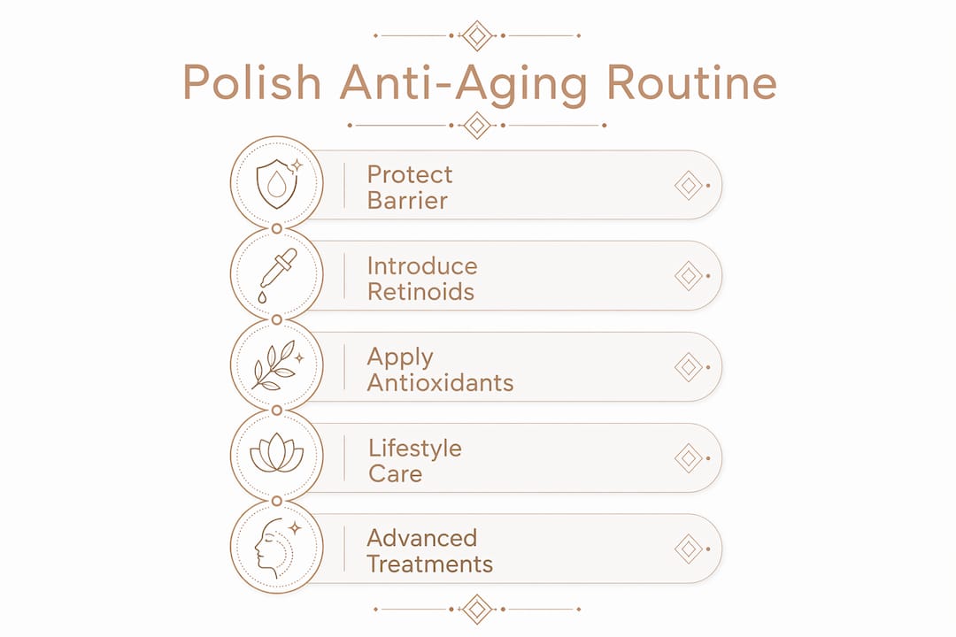 Infographic outlining Polish anti-aging routine steps