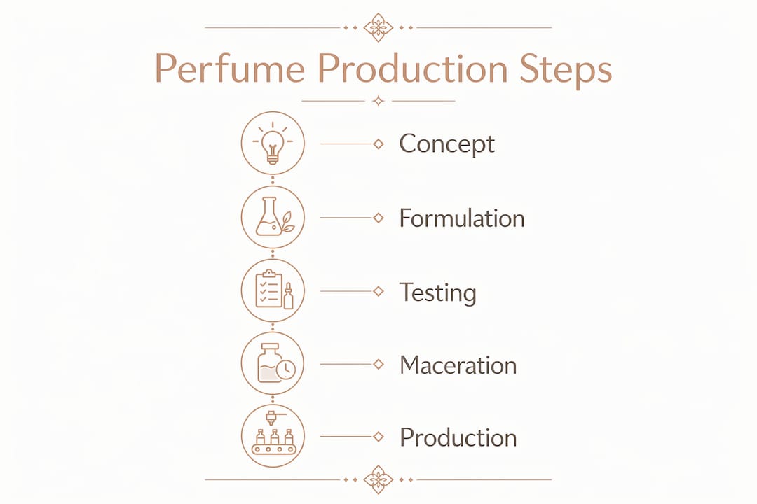 Infographic illustrating stages of Polish perfume production