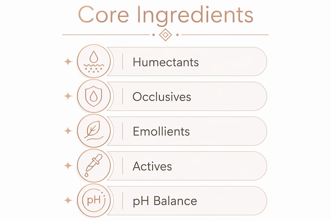 Infographic showing core ingredients in Polish hand cream formulation