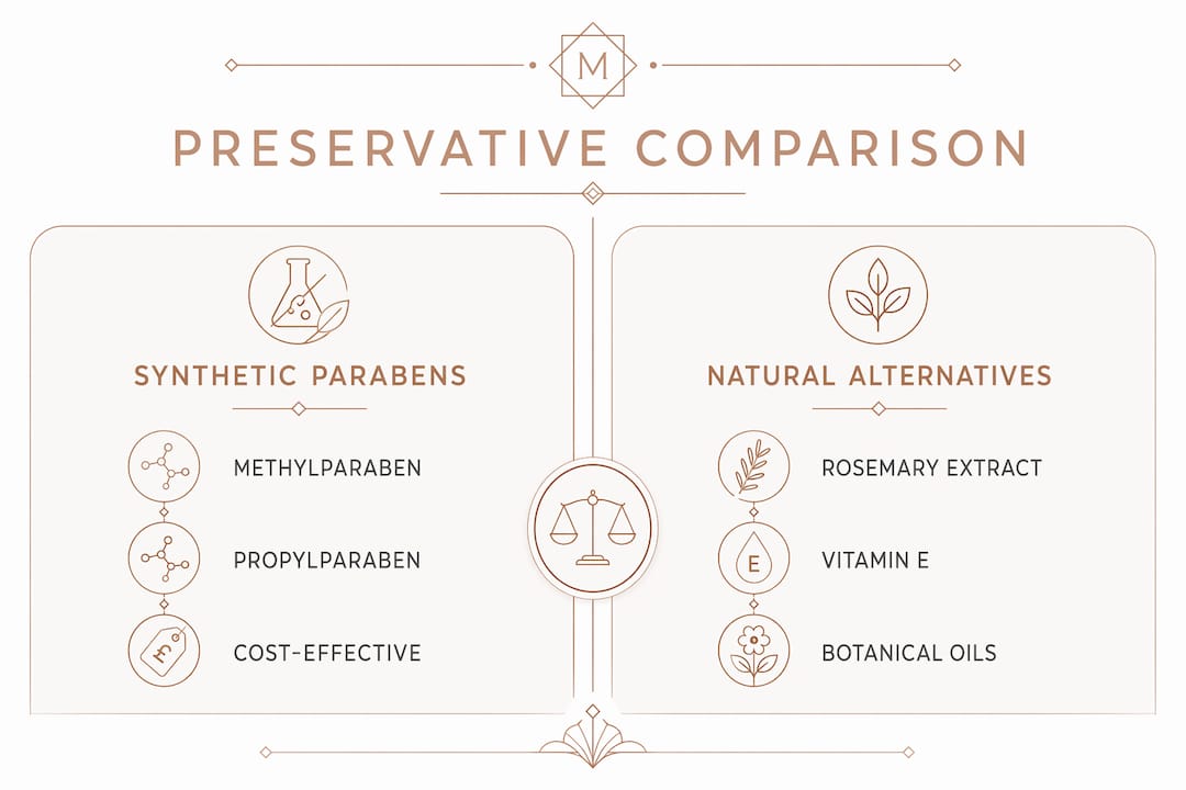 Infographic comparing synthetic parabens and natural preservatives