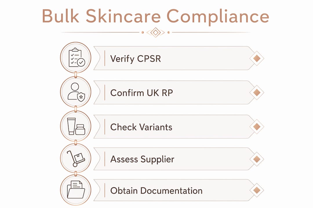 Infographic outlining steps for UK bulk skincare compliance