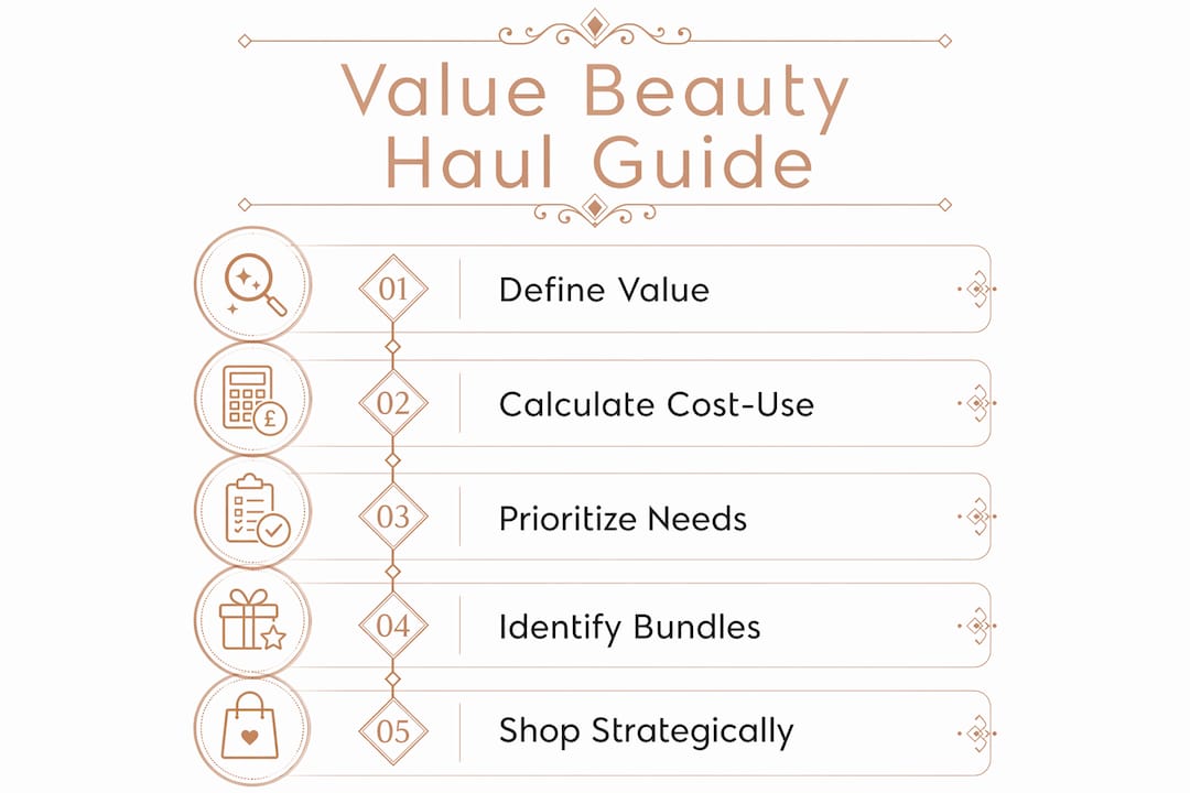 Infographic outlining key steps of value beauty haul