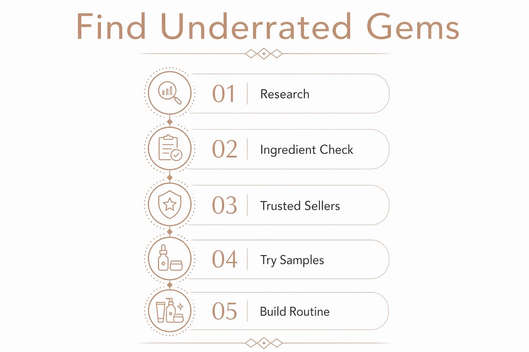 Infographic depicting steps to find underrated European cosmetics