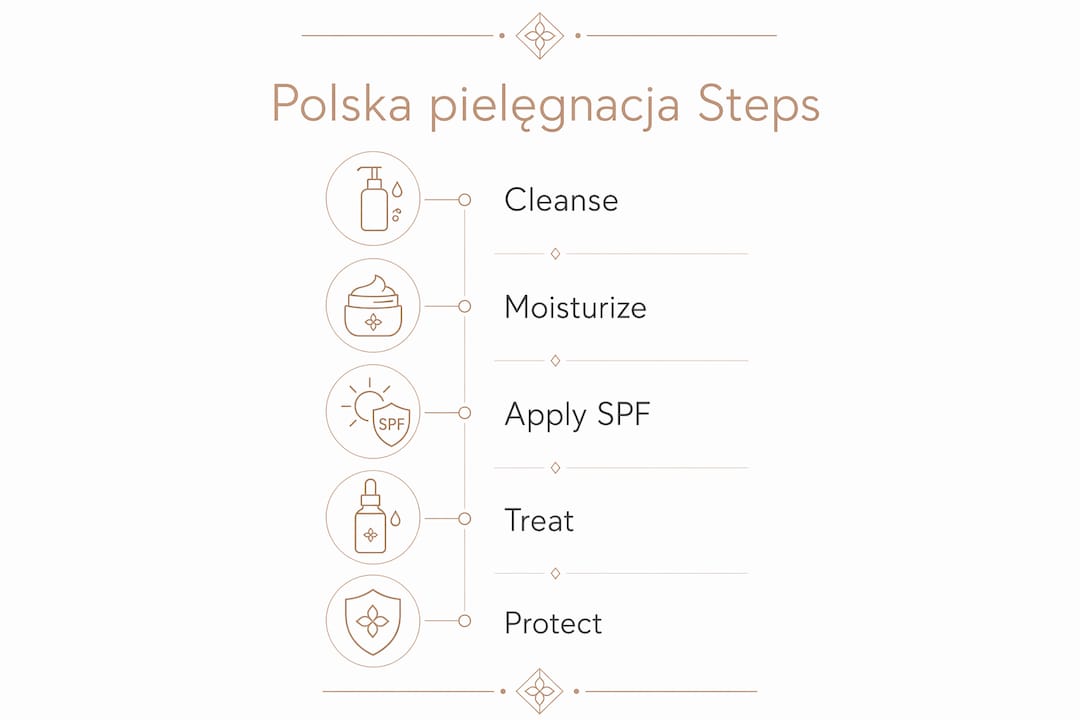 Infographic outlining Polska pielęgnacja skincare steps