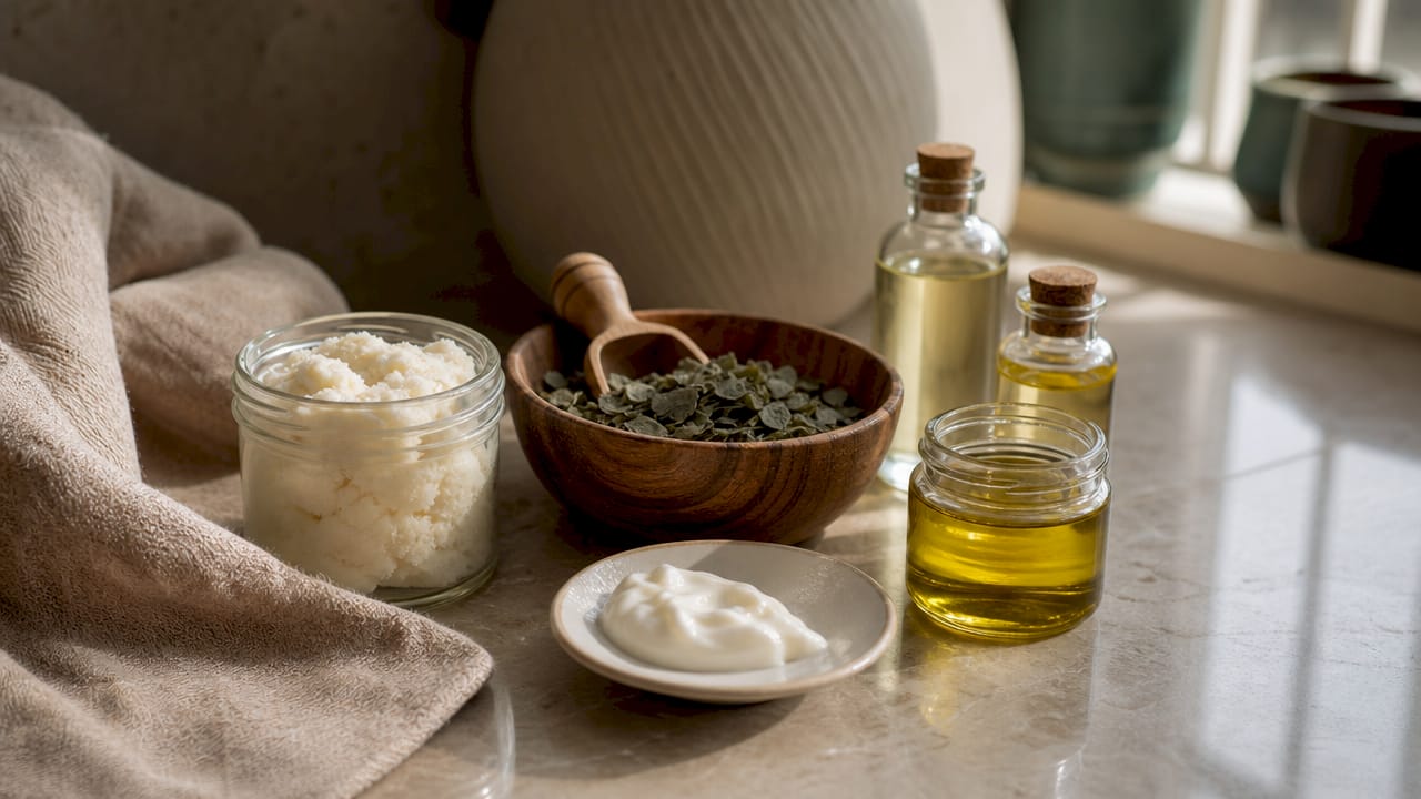 Natural ingredients for Polish creams close-up