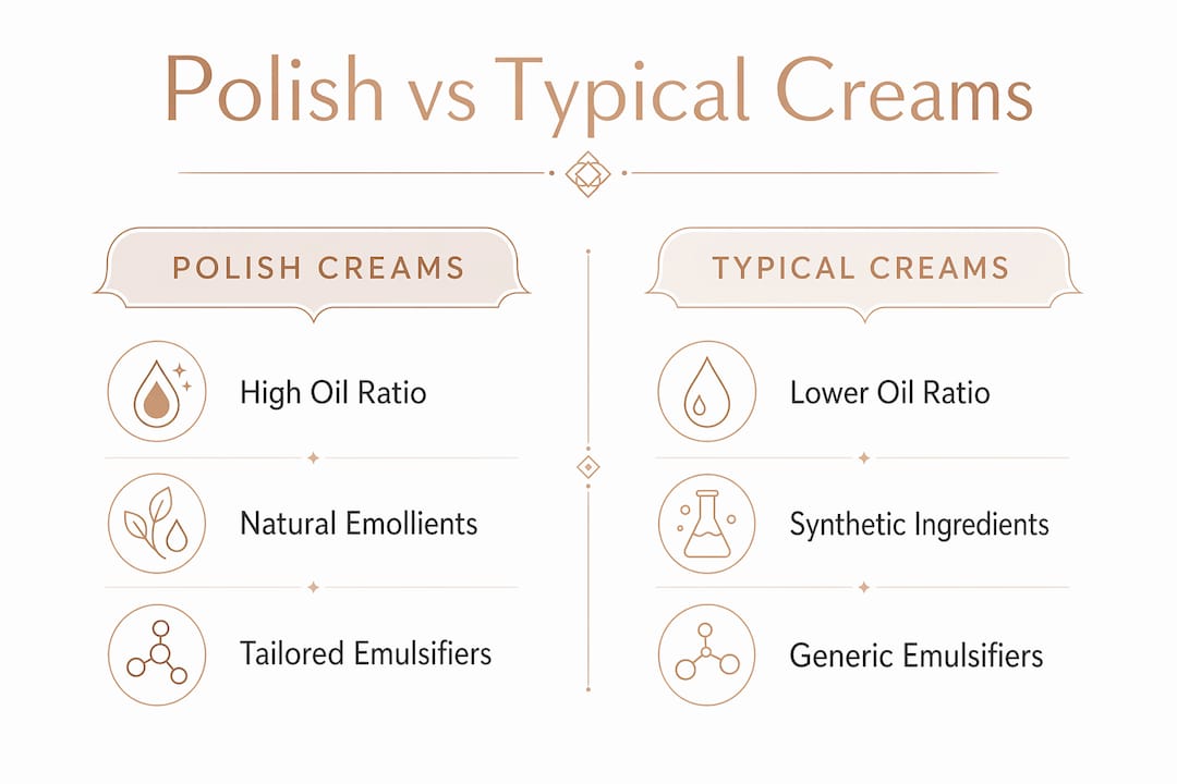 Infographic comparing Polish and typical cream formulations