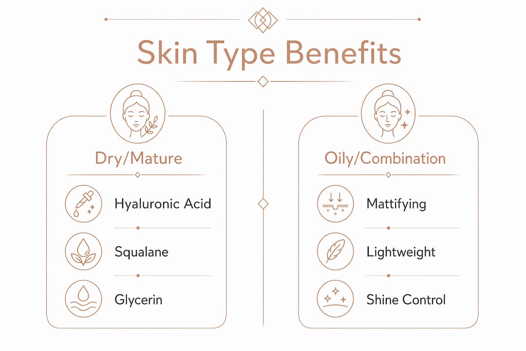 Infographic showing tinted moisturiser benefits by skin type