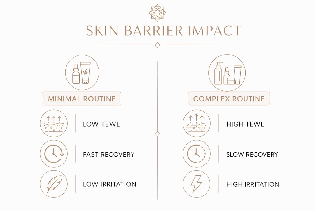 Infographic comparing minimal and complex skin routines