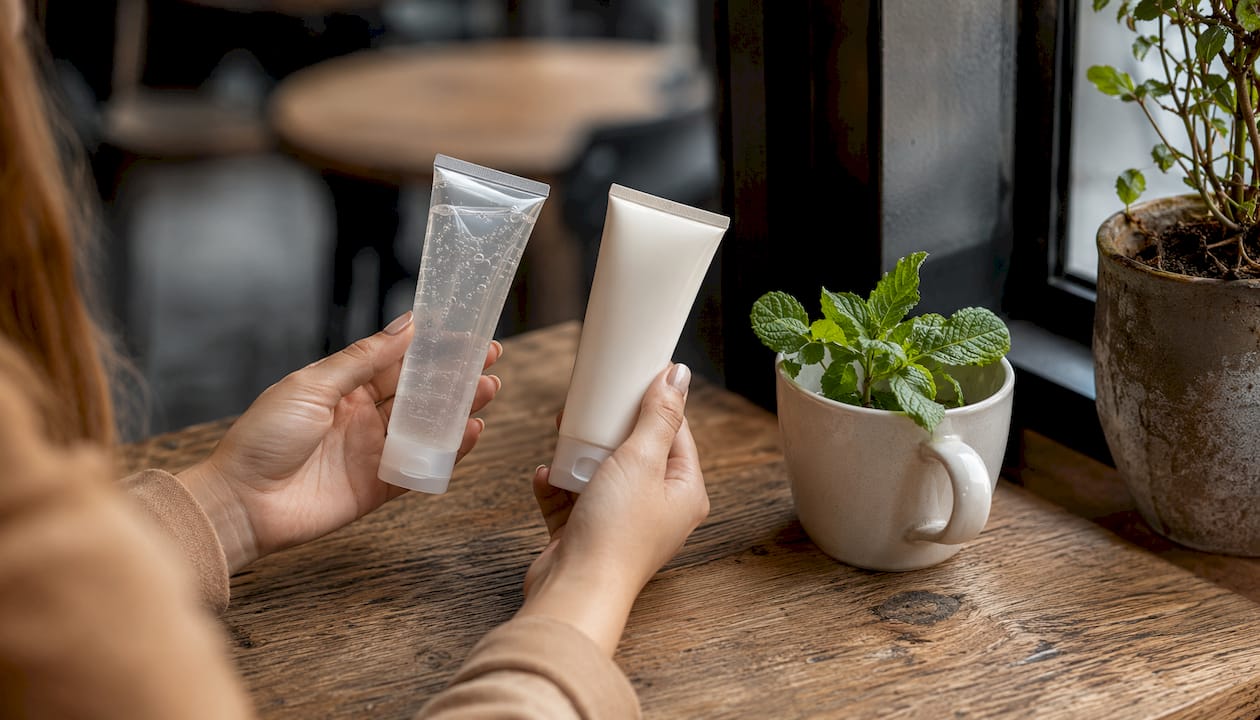 Hands holding UK budget skincare cleansers