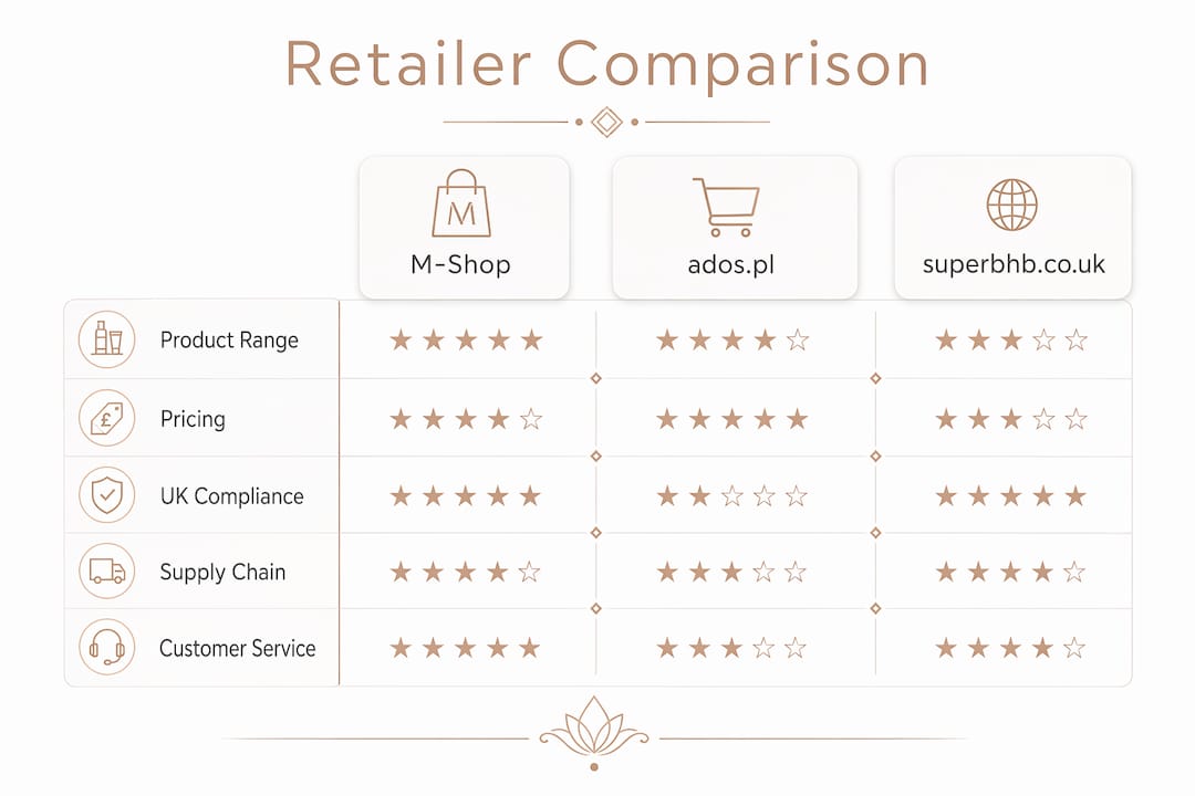 Infographic comparing key aspects of top Polish skincare retailers