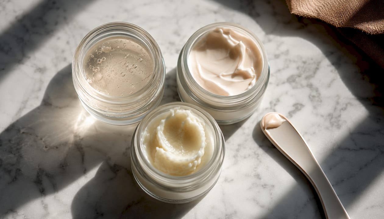 Close-up of different skincare textures