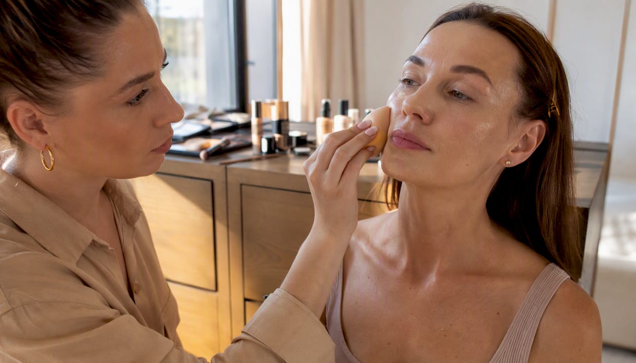 Applying matte foundation on oily skin