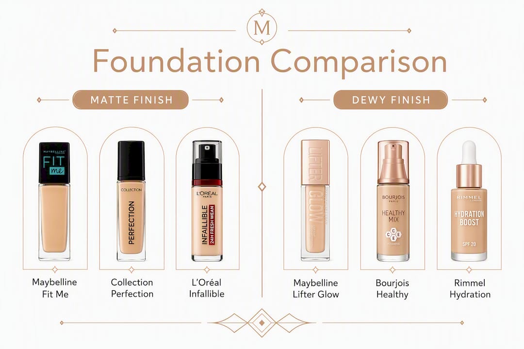 Infographic comparing matte and dewy foundations