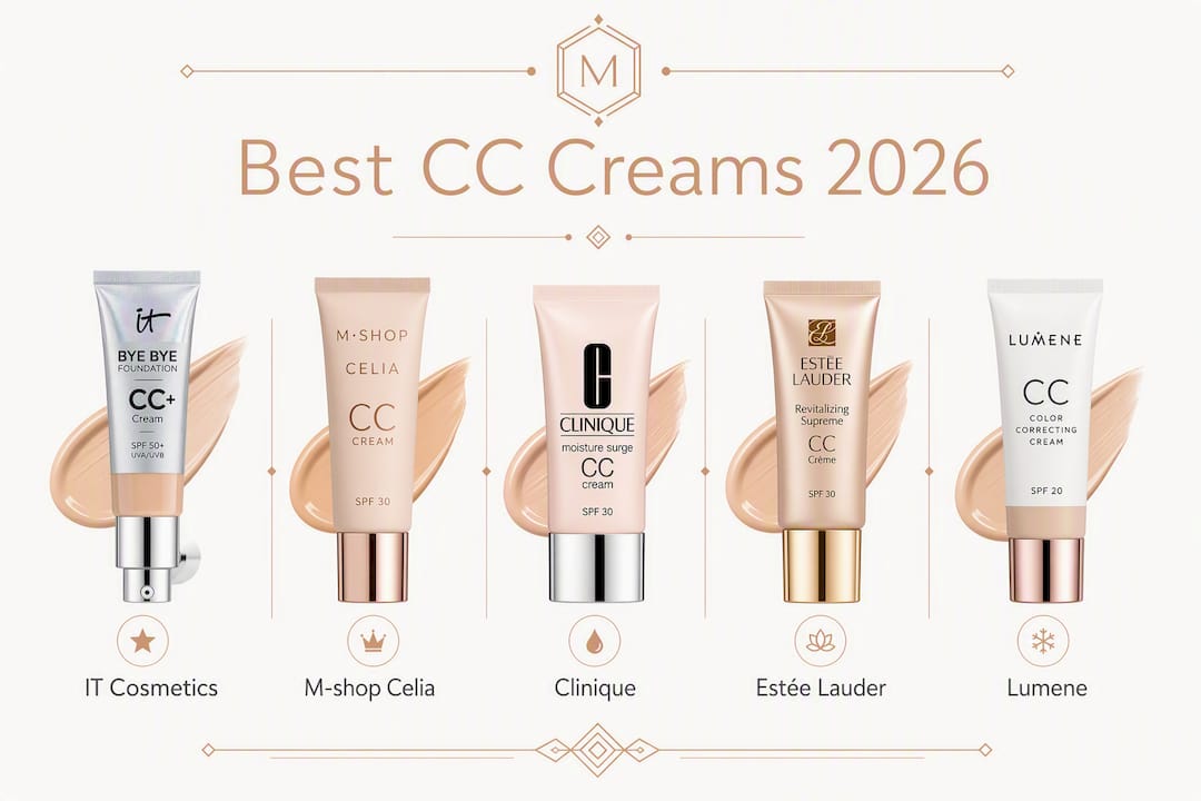 Infographic showing top CC cream rankings 2026 UK shoppers